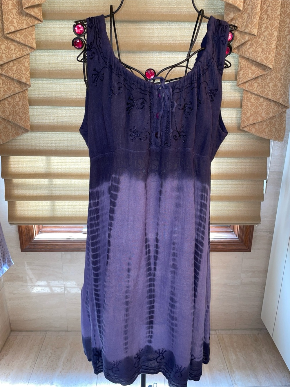 Raya Sun Blue/Purple Boho Sundress Embroidered Tie Dye Resortwear Beachy Size XL